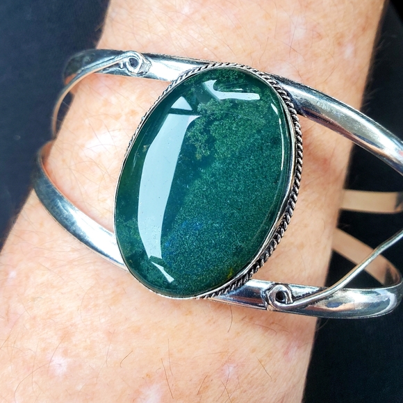New Indian Moss Agate 925 Silver Cuff Bracelet. - Picture 4 of 10